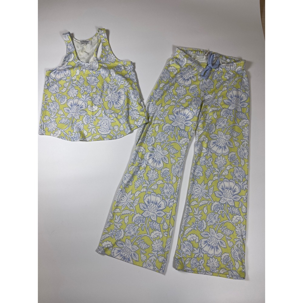 PJ Salvage Beautiful Life Pajama Set Lime Green Blue Floral Wide Leg Pant Sz S - Picture 3 of 13